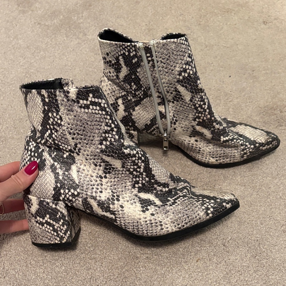 Madden Girl Black and White Snakeskin Ankle Booties